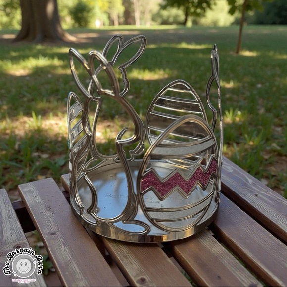 Rare Bath & Body Works Easter Bunny Egg Candle Holder Glitter Metal Decor - Picture 3 of 5